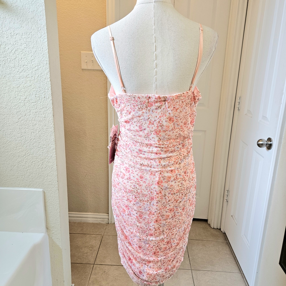 Emerald Sundae Floral Ruched Mesh Bodycon Dress  SIZE XL in Coral Pink NWT - Picture 6 of 10